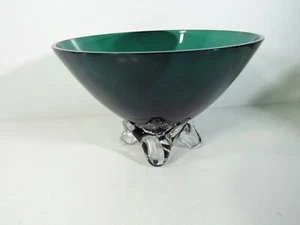 TIFFIN KILLARNEY GREEN CONSOLE BOWL WITH AN APPLIED 4 TOED FOOTED CLEAR BASE - Picture 1 of 6