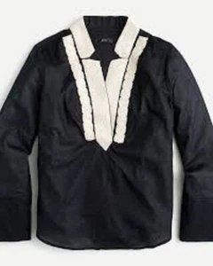 J. Crew FAB! Soutache Trim Blouse Tunic in Cotton Voile Black Size S - Picture 1 of 9