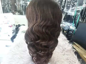 18INCH BRAZILIAN VIRGIN GLUELESS FULL LACE WIG 150% DENSITY BODY WAVE COLOUR 4# - Picture 1 of 6