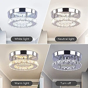 Crystal LED Ceiling Light Modern Square Chrome Lamp Fitting Pendant Chandelier - Picture 1 of 19