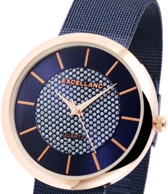 Damenuhr Armbanduhr Blau Rosegold Kristallbesatz Meshband von Excellanc 180/090 - Bild 1 von 4
