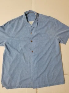 Tommy Bahama Mens 100% Silk Button Up Short Sleeve Shirt Size XXL Light Blue - Picture 1 of 18