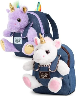 NATURALLY KIDS Toddler Backpack With Fluffy Unicorn Plush For Kids 3-5 y.o Set of 2 Backpacks