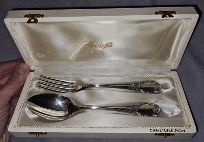 CHRISTOFLE Coffret couvert de baptème ou entremets en métal argenté modèle MARLY - Photo 1/4