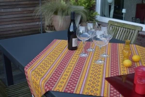 Tablecloth Provence Cotton 90x90 CM Red Yellow With Cicadas from France - Picture 1 of 6