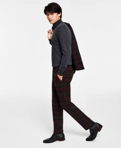Bar III Men's Slim Fit Suit Plaid Dress Pants 32x32 In Burgundy Blue $175 - Picture 1 of 3