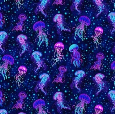 Timeless Treasures Electric Ocean Colorful Jellyfish Cotton Fabric by the Yard - Image 1 of 3