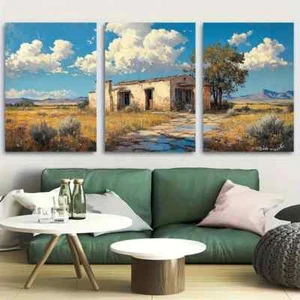 3pcs Pueblo Style Abandoned Villa Metal Print Ready to Hang Art - Picture 1 of 7