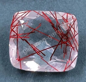 66.55 Ct Cushion Cut Red Rutilated Quartz Certified Transparent Loose Gems 5ARK - Picture 1 of 8