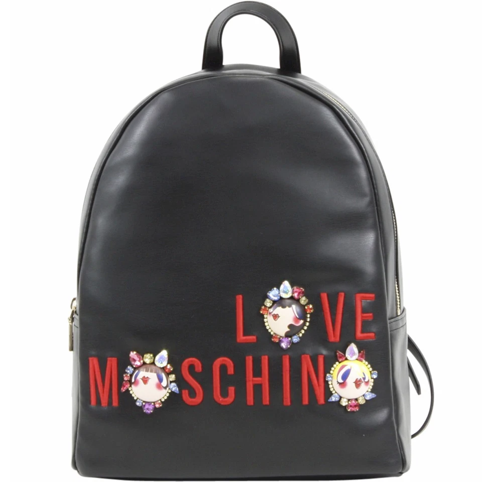 Mochila Bolso Libro Love Moschino Para Mujer Negro Bordado y Joyas Logo Foto 1 de 4