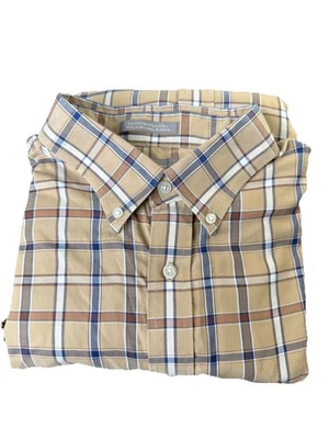 Camisa masculina Daniel Cremieux com botões XL marrom xadrez algodão sem ferro escritório carreira - Imagem 1 de 4