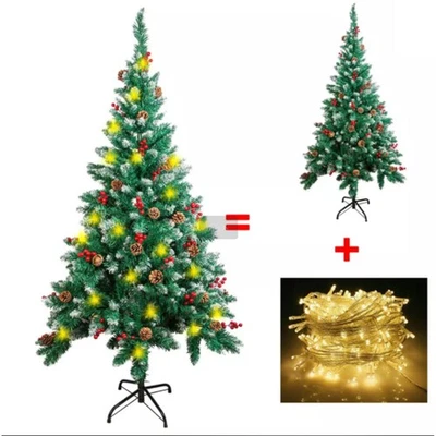 Snowy Christmas Tree w/ Lights Pine Cones Berries Holiday Decor 4ft 5ft 6ft 7ft - Image 1 of 4