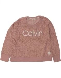 CALVIN KLEIN Womens Crop Sweatshirt Jumper UK 20 2XL Purple Animal Print BJ01 - Picture 1 of 4