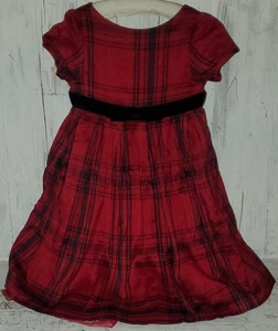 Vestido Gymboree Clásico Vacaciones Rojo Negro Seda a Cuadros Talla 4 4T Manga Corta *W25 - Imagen 1 de 6