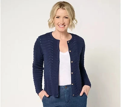 Suéter Cárdigan Joan Rivers Vieira Pointelle Azul Marino Mediano A682119 Foto 1 de 2