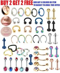 Surgical Steel Nose Ring Heart Ring Belly Bar Horseshoe Ring Bar Ball Closure UK