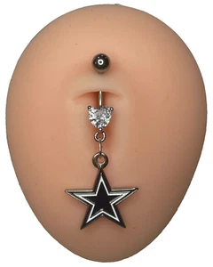 Dallas Cowboys Heart Navel CZ Ring Belly Piercing - Hypoallergenic - Picture 1 of 1
