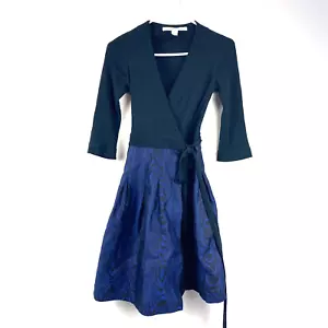 DVF Diane von Furstenberg JEWEL Shadow Blue Black Silk Combo Wrap Dress Size 0 - Picture 1 of 13