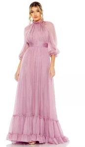 Mac Duggal Vintage Lilac Sheer Sleeve Gathered Chiffon A-Line Gown Size 8 - Picture 1 of 1