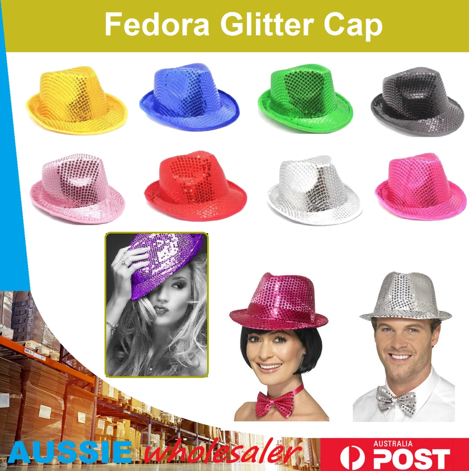 Au FEDORA Glitter Trilby Hat Cap  Sequin Sequinned Dance Party Costume MJ Jazz - image 1 of 1