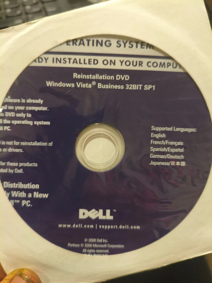 DVD  Dell Windows 7 Professional Operating System SP1 32-Bit Reinstallation GIFT - Imagen 1 de 4