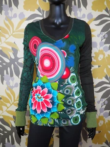 DESIGUAL #37T2575 Long Sleeve V-Neck Viscose Blend Top Shirt Blouse size Large - Picture 1 of 11