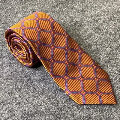 GENESIS ручной работы в США шелковый галстук мужской оранжевый геометрические кольца синий розовый галстук - Изображение 1 из 4