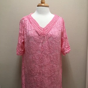 Yoins Dress Pink Lace Over Slip Size 3XL Short Sleeves Stretchy V Neck Pullover - Picture 1 of 12