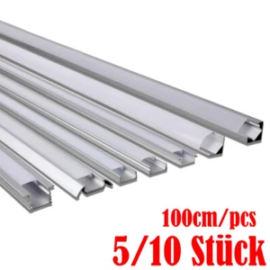 5/10Stück 1M LED Aluprofil Aluminium Profile Alu Schiene Leiste für LED-Streifen - Bild 1 von 23