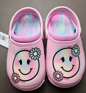 Smiley Face Size 13 Pink Children's Clogs Slip-on Slides Non-Slip Beach - Picture 1 of 5