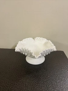 "Candelabro prensado con volantes Hobnail blanco vidrio leche Fenton cuenco 3,5"" vintage" - Imagen 1 de 8