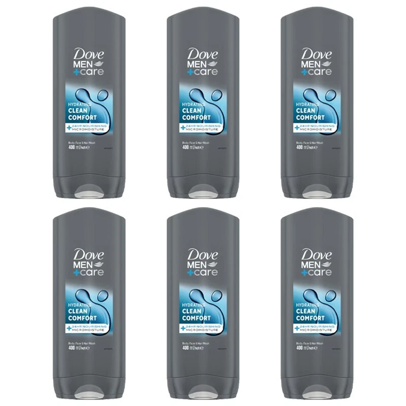 6pz DOVE MEN CARE Bagnoschiuma doccia gel uomo Hydrating CLEAN COMFORT 400ml - Immagine 1 di 4