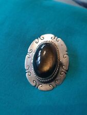 Vintage Sterling Silver Onyx Pendant Brooch Locket Made In Mexico ERR
