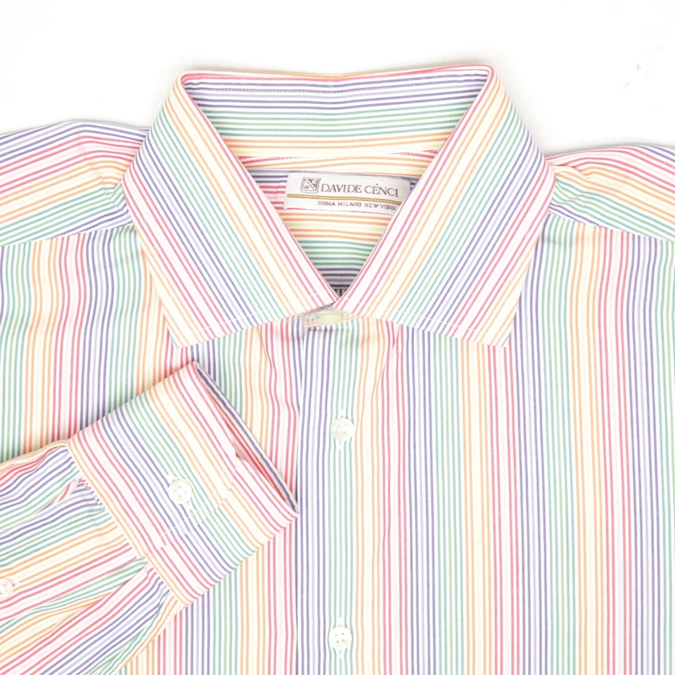 Camisa para Hombres Davide Cenci 15/33 Arco Iris Rayas Algodón Botón Frontal Cuello Extendido  Foto 1 de 4
