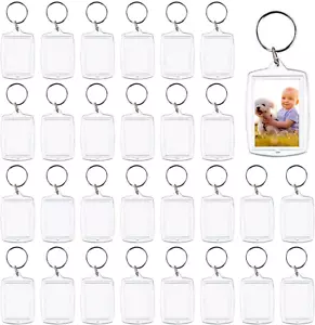 30 PCS Photo Insert Keychains, Acrylic Clear Blank Keyrings Picture Frame Keyrin - Picture 1 of 12