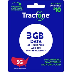 Complemento de datos TracFone 3 GB para teléfono inteligente, cargado directamente, rápido y correcto - Imagen 1 de 1