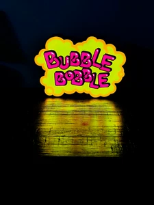 Bubble Bobble Retro Gaming Logo - Night Light / Light Up Wall Art - Picture 1 of 9