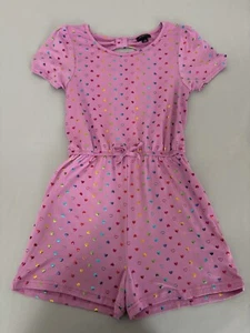 Picapino Romper Girls Size 12. W/Elastic Waist, Back Bow Accent. Pink Hearts - Picture 1 of 7