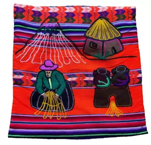 Vintage Peruvian Wool Embroidery Hand Woven Textile Folk Art Throw Pillow Cover - Picture 1 of 6