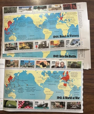 US Stamps WORLD WAR II 1941 1942 1944 Lot Of Four Sheets Unhinged AS IS - Image 1 of 4