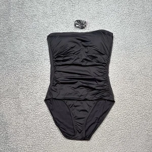 Tommy Bahama Swimsuit Womens 10 Pearl Shirred One Piece Black Removable Strap - Picture 1 of 12