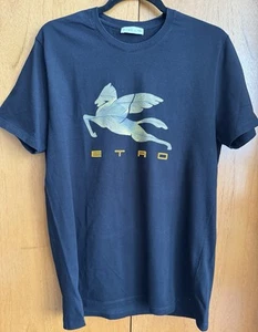Camiseta Etro Para Hombre Negra 100% Algodón Logo Pegaso Talla L - Imagen 1 de 8