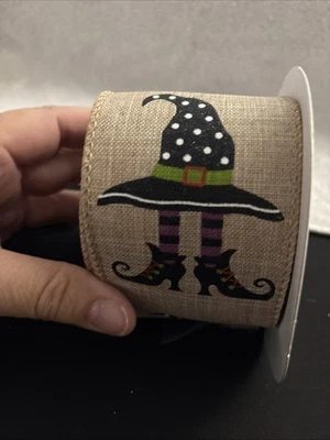 Really Cute Witch Ribbon. 2.5 X16 Feet. Beige and Black. Halloween. - Image 1 of 3