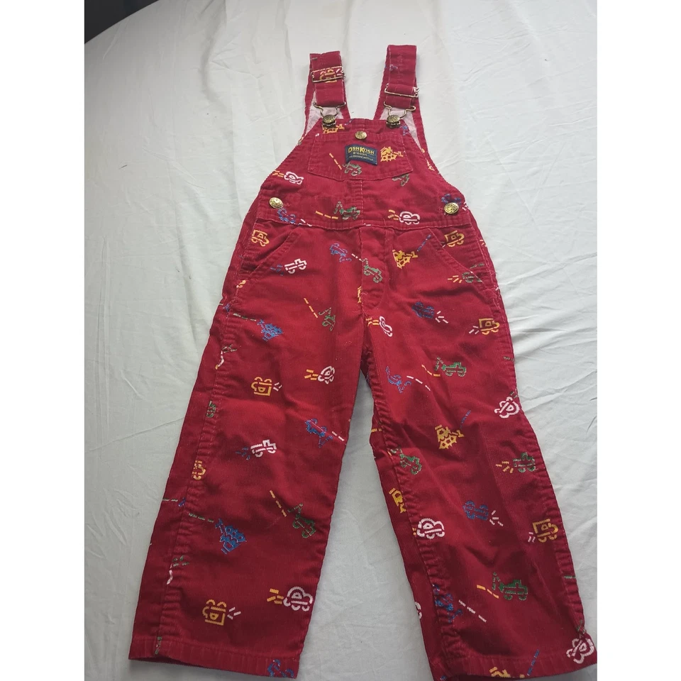 Oshkosh Bgosh Vestbak нагрудник комбинезон транспортных средств красный вельвет винтажный размер 3T - Изображение 1 из 4