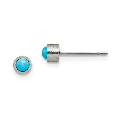 Titanium Gebürstete Oberfläche Blaue Türkis Domed 4Mm Runde Stecker Ohrringe - Bild 1 von 4