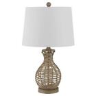 SAFAVIEH Table Lamp Rattan With White Shade Flora Contemporary Plug-In 24" Gray