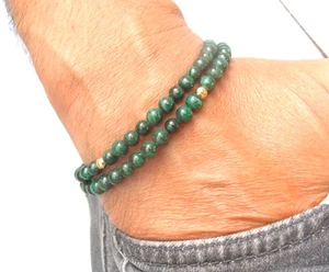 green eilat gemstone beads 14k solid gold bracelet bead men emerald bangle women - Picture 1 of 9