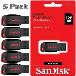 SanDisk Cruzer Blade 128GB USB 2.0 Flash Drive Thumb Memory Stick Lot Pack of 5 - Picture 1 of 5