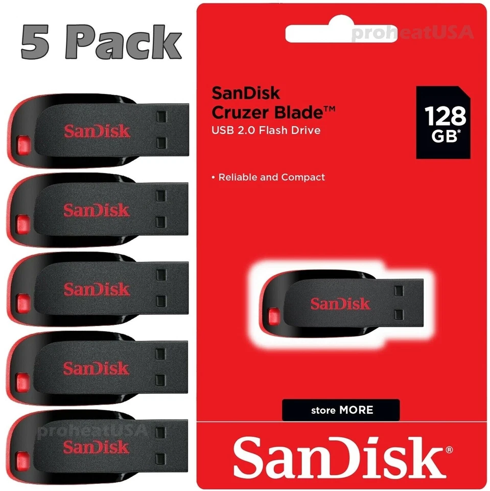 SanDisk Cruzer Blade 128GB USB 2.0 Flash Drive Thumb Memory Stick Lot Pack of 5 - Image 1 of 4