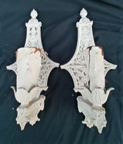 Unique Pair Vintage Wall Sconces Spanish Revival single light Aluminum 11.5" Cover